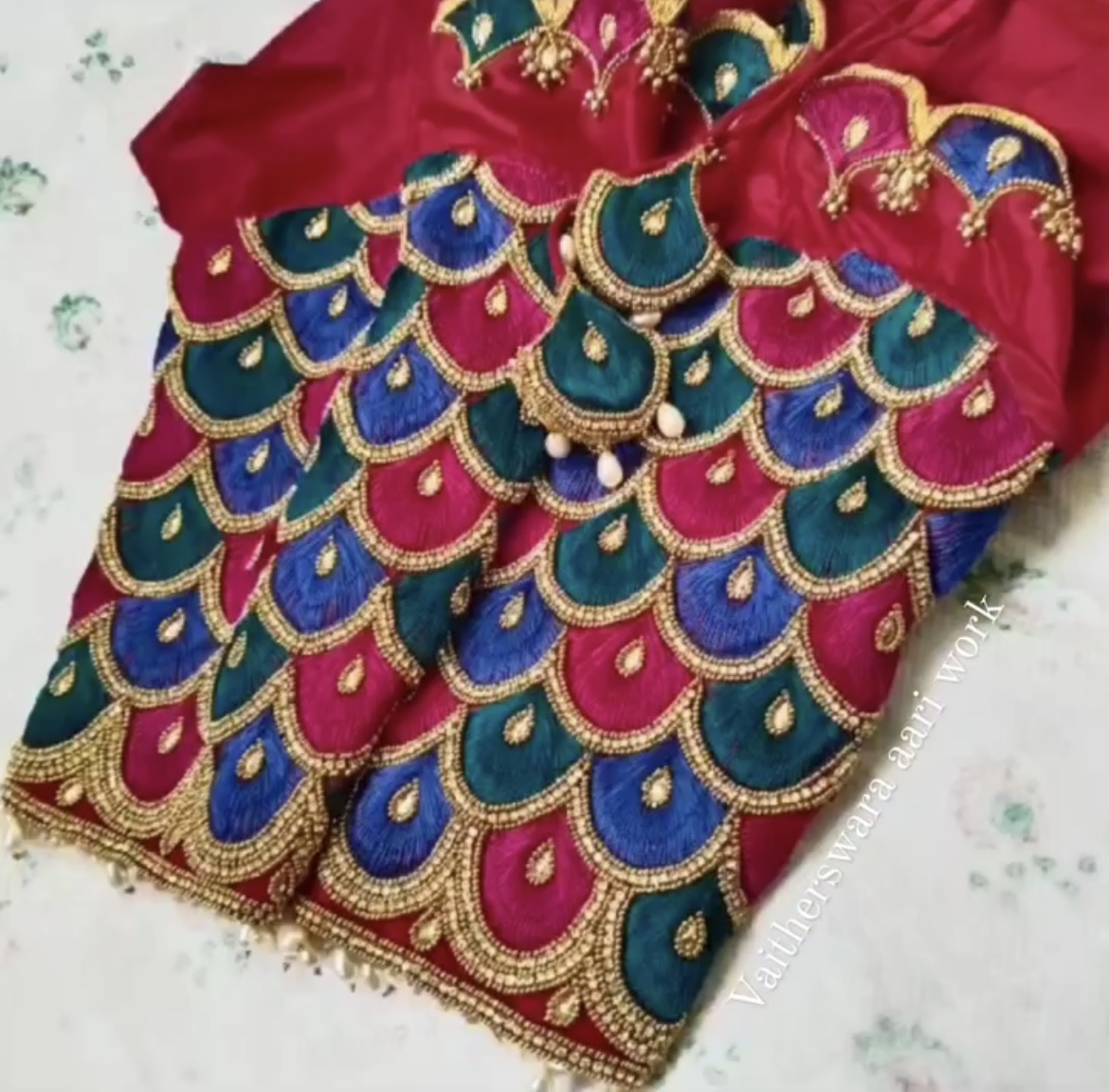 Blouse Aari Work Design with Heavy Hand Embroidery by Vaitheeshwara Aari Works, Mayiladuthurai
